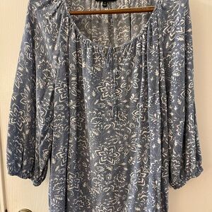 Fred David Blue and White Floral Blouse